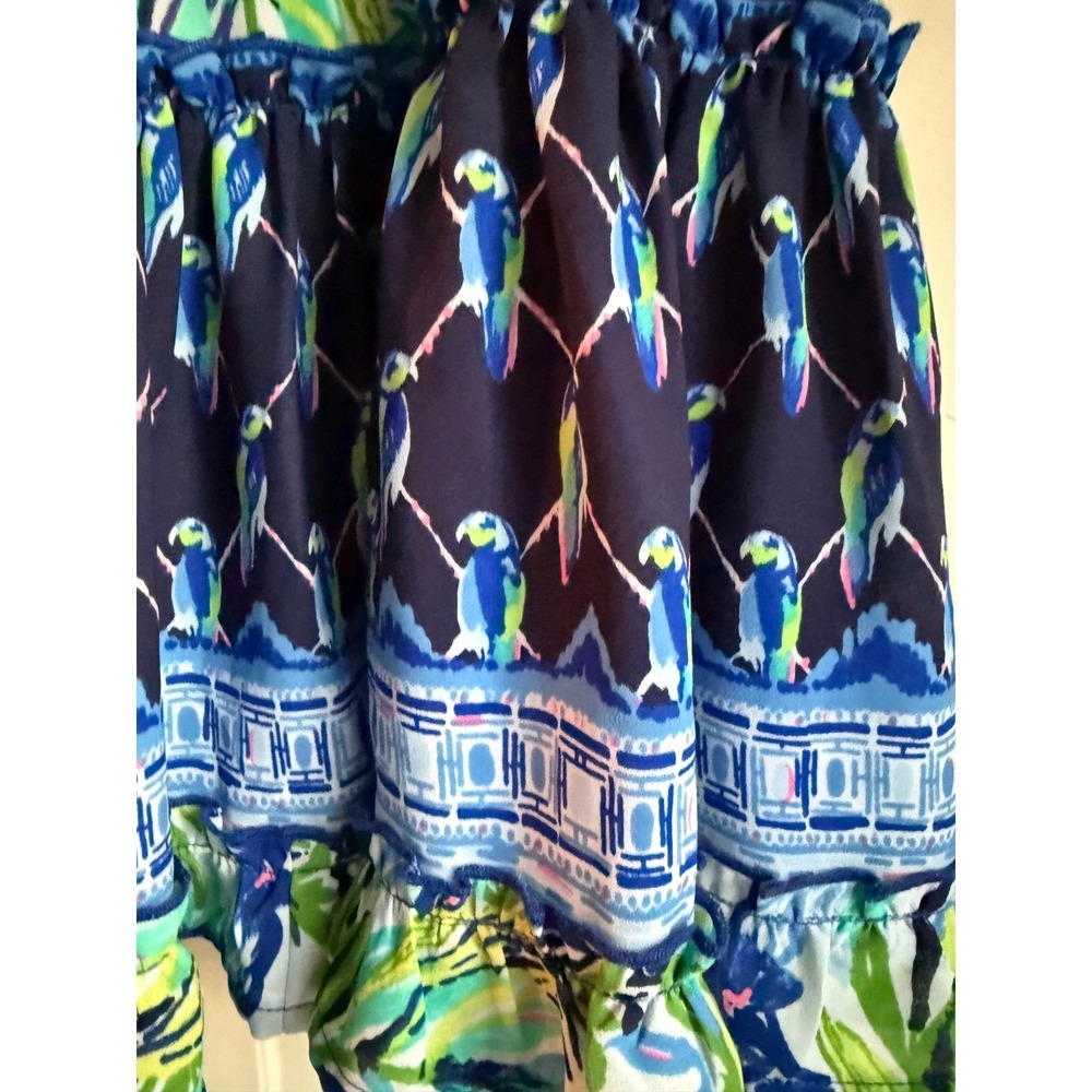 Lilly Pulitzer Tiered Mini Skirt Blue Green Tropical Parrot Floral Large - Picture 5 of 9